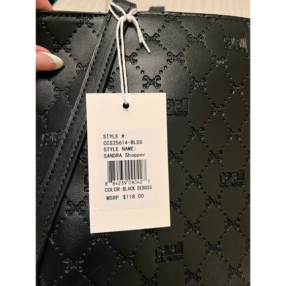 Cavalli Sandra Shopper Tote Bag – Black Deboss Logo, Large Carryall, NWT - Picture 4 of 6